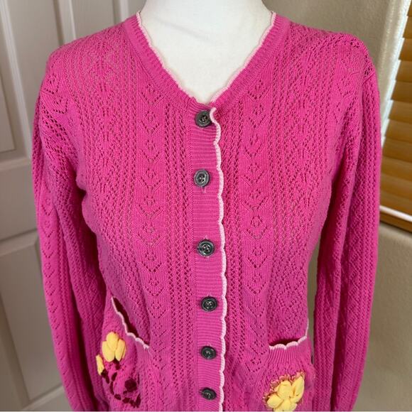 LoveShackFancy Pink Knit Flower Appliqué Pocket Cardigan Sweater. ⭐️Rare.⭐️ - Picture 4 of 13